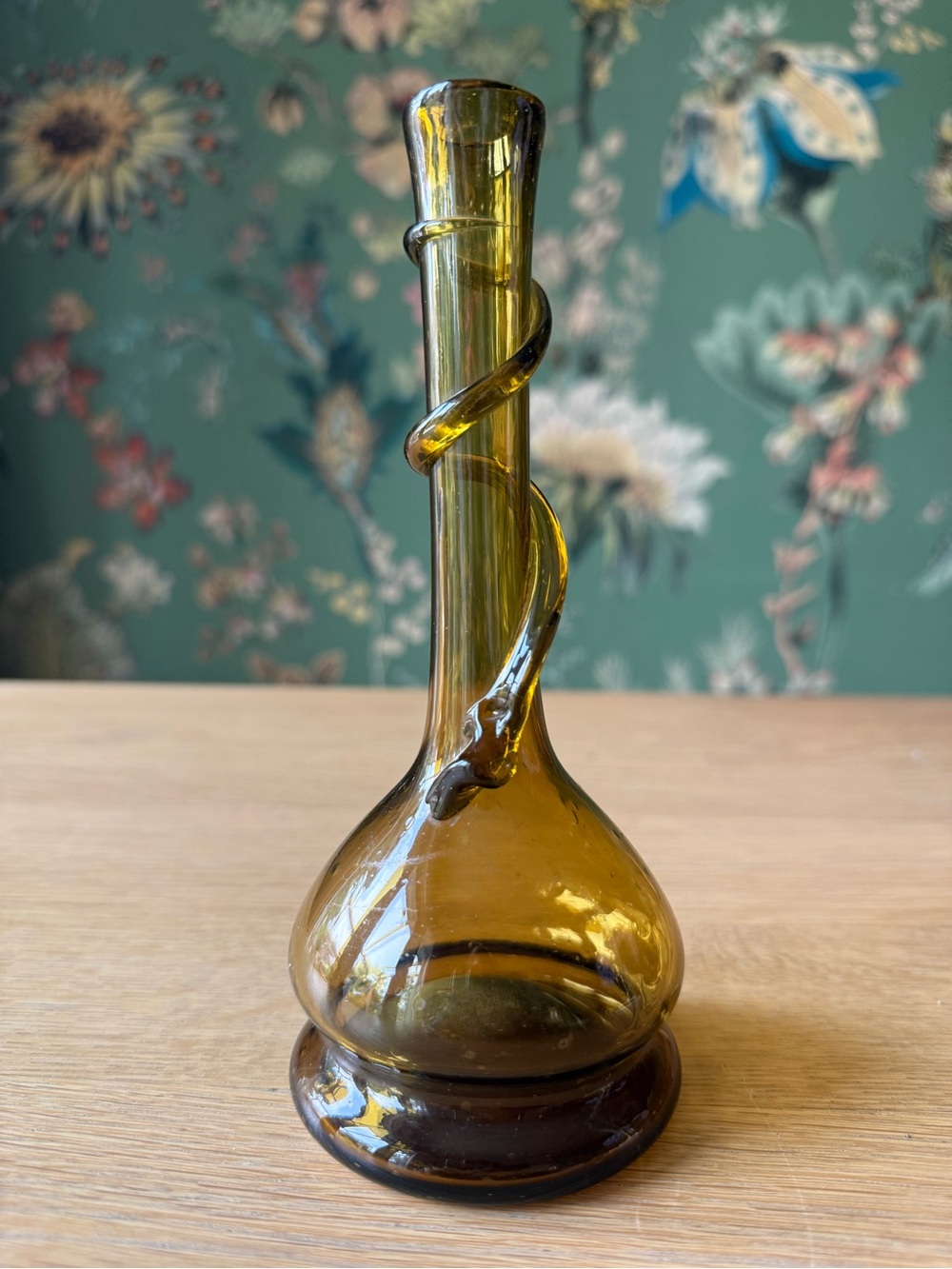 Vintage MCM Midcentury Glass Bud Vase Amber Gold Serpentine Style